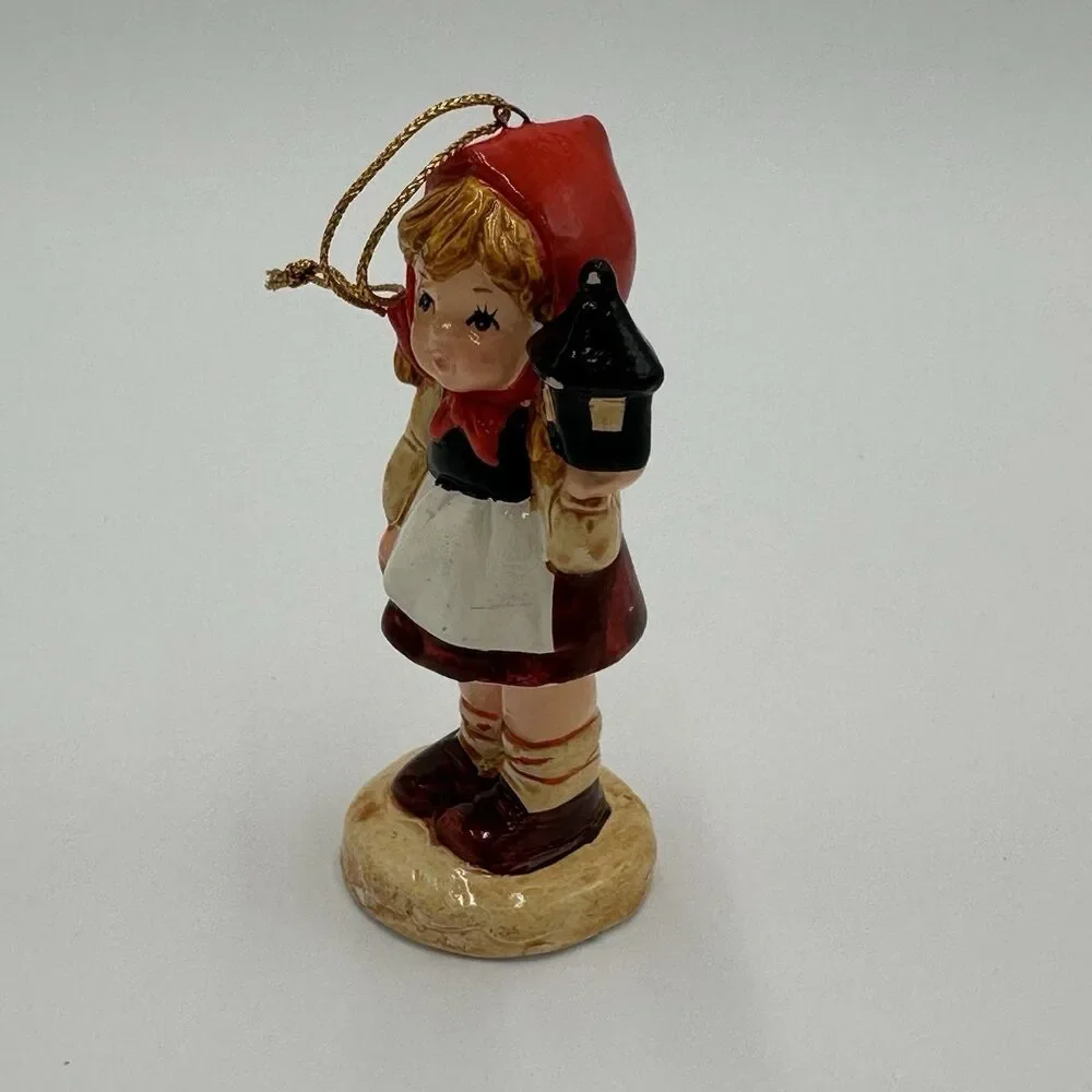 Enesco Ceramic Christmas Tree Ornament Girl Holding Lantern Vintage Retro VTG